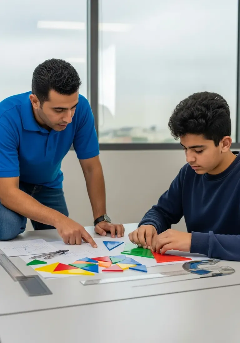 معلم يعمل على مشروع مع طالب